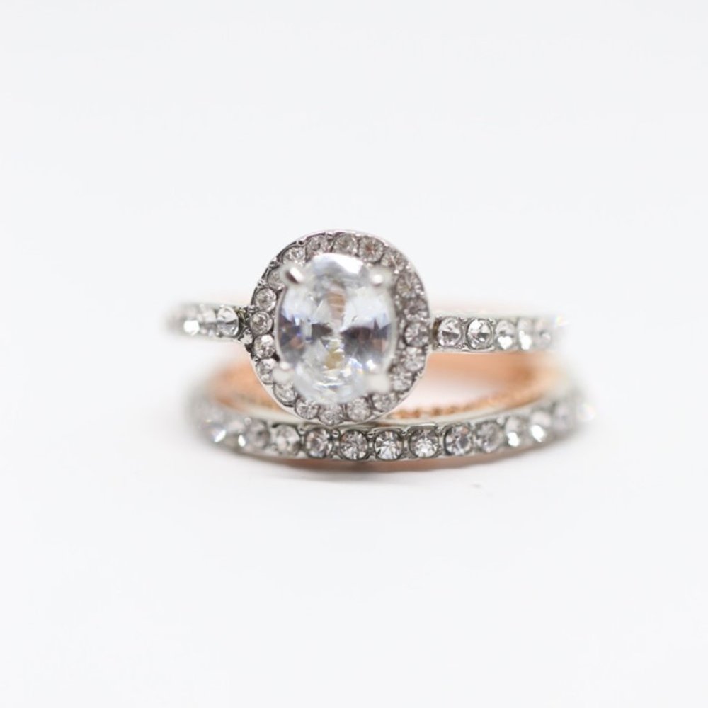 14k Gold Dipped Two Tone Topaz Oval Ring - Picture 7 of 10